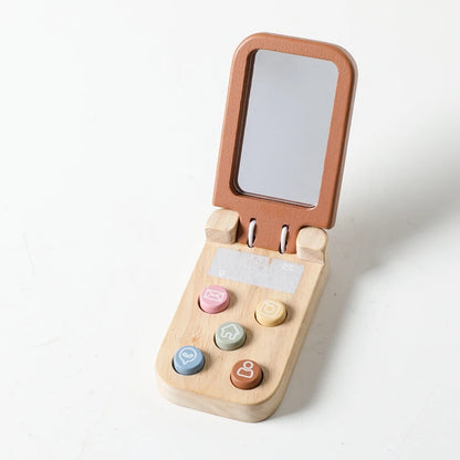 Baby Montessori Toy Cartoon Wooden Phone With Mirror