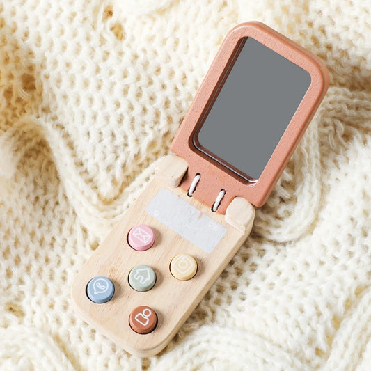 Baby Montessori Toy Cartoon Wooden Phone With Mirror